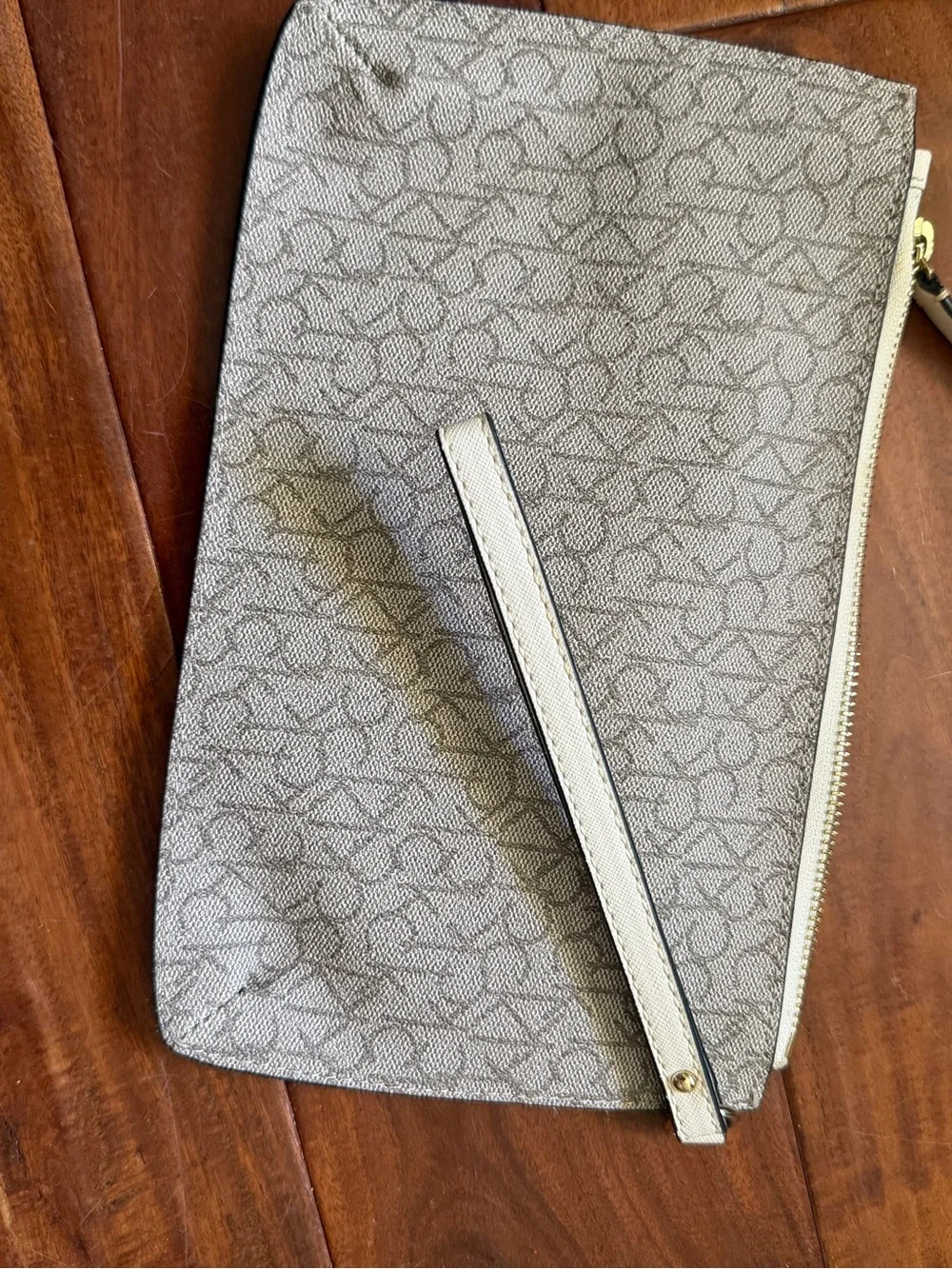 Calvin Klein Gray Monogram Wristlet with Cream Trim